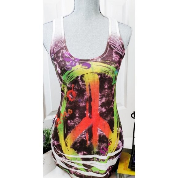 Wet Seal Tops - Wet Seal Tie Dye BohoFestival Peace Tank Top